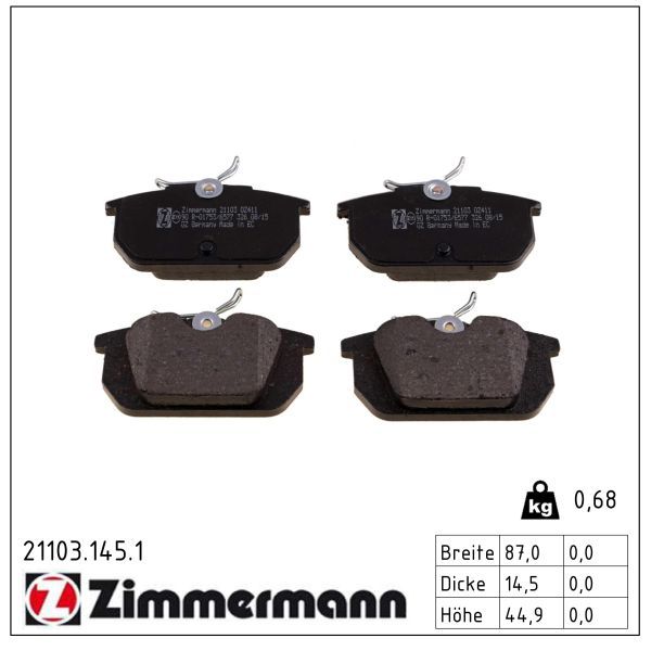 ZIMMERMANN 21103.145.1 - Bremsbelagsatz, Scheibenbremse