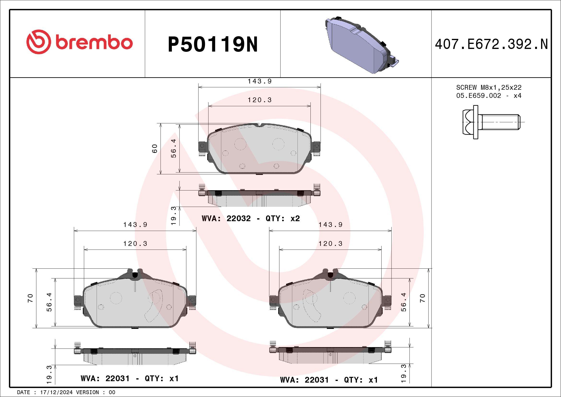 BREMBO DISC PAD -  MERCEDES BENZ C180 W205 15- (FRT) - TecDoc 2