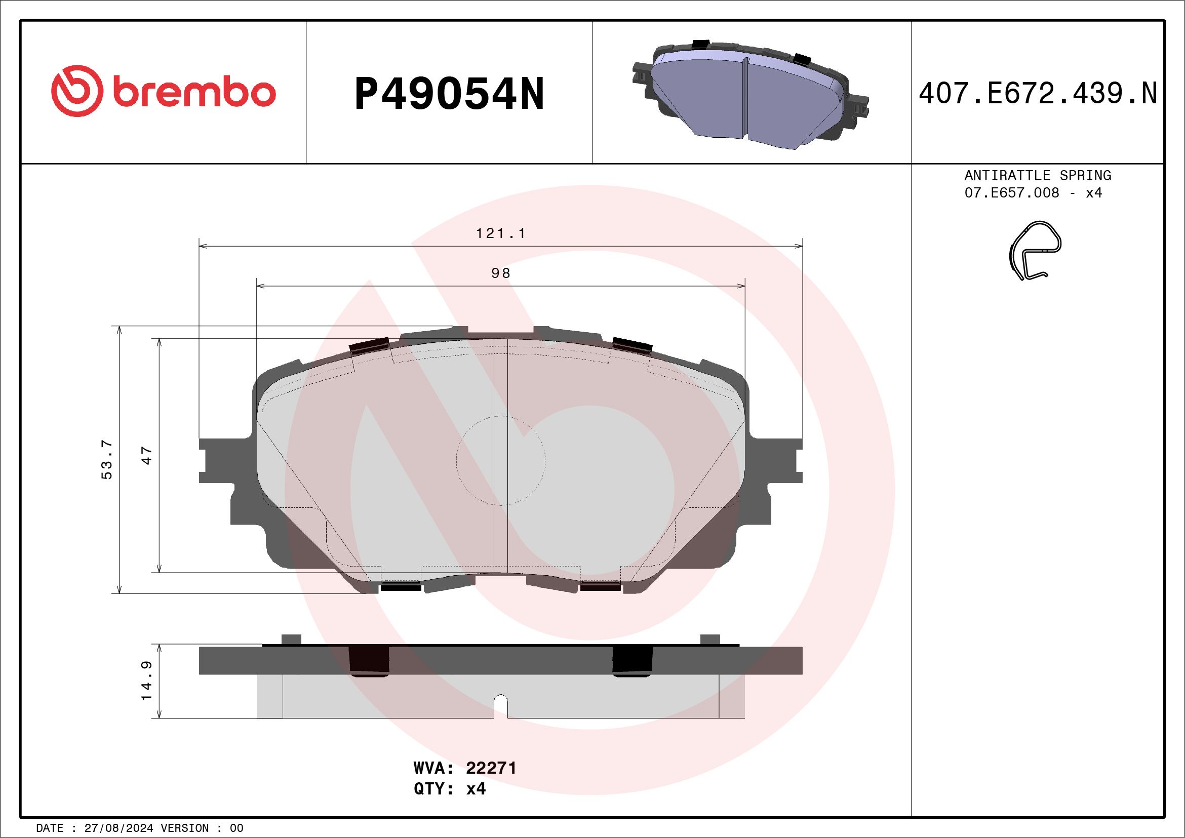 BREMBO DISC PAD -  MAZDA MX5 ND 15- (FRT) - TecDoc 2