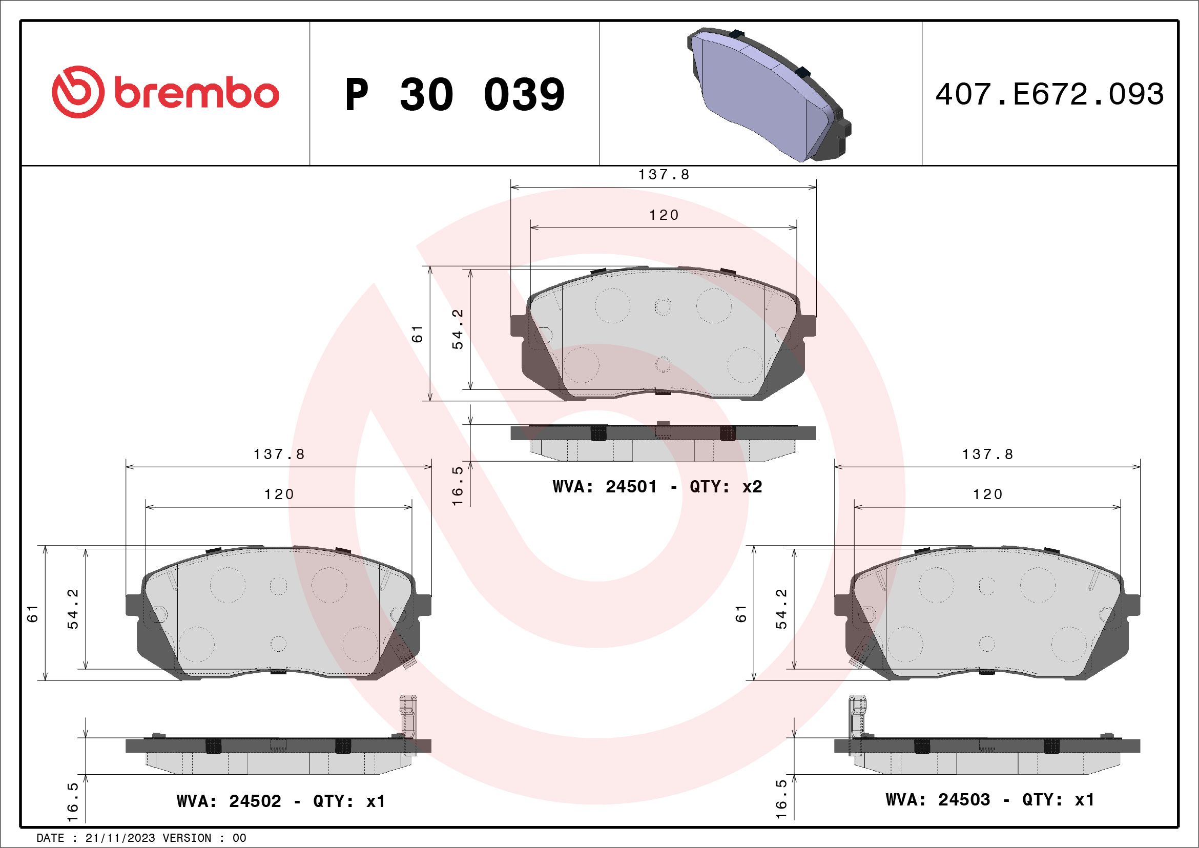 Brake Pad Set, disc brake P 30 039