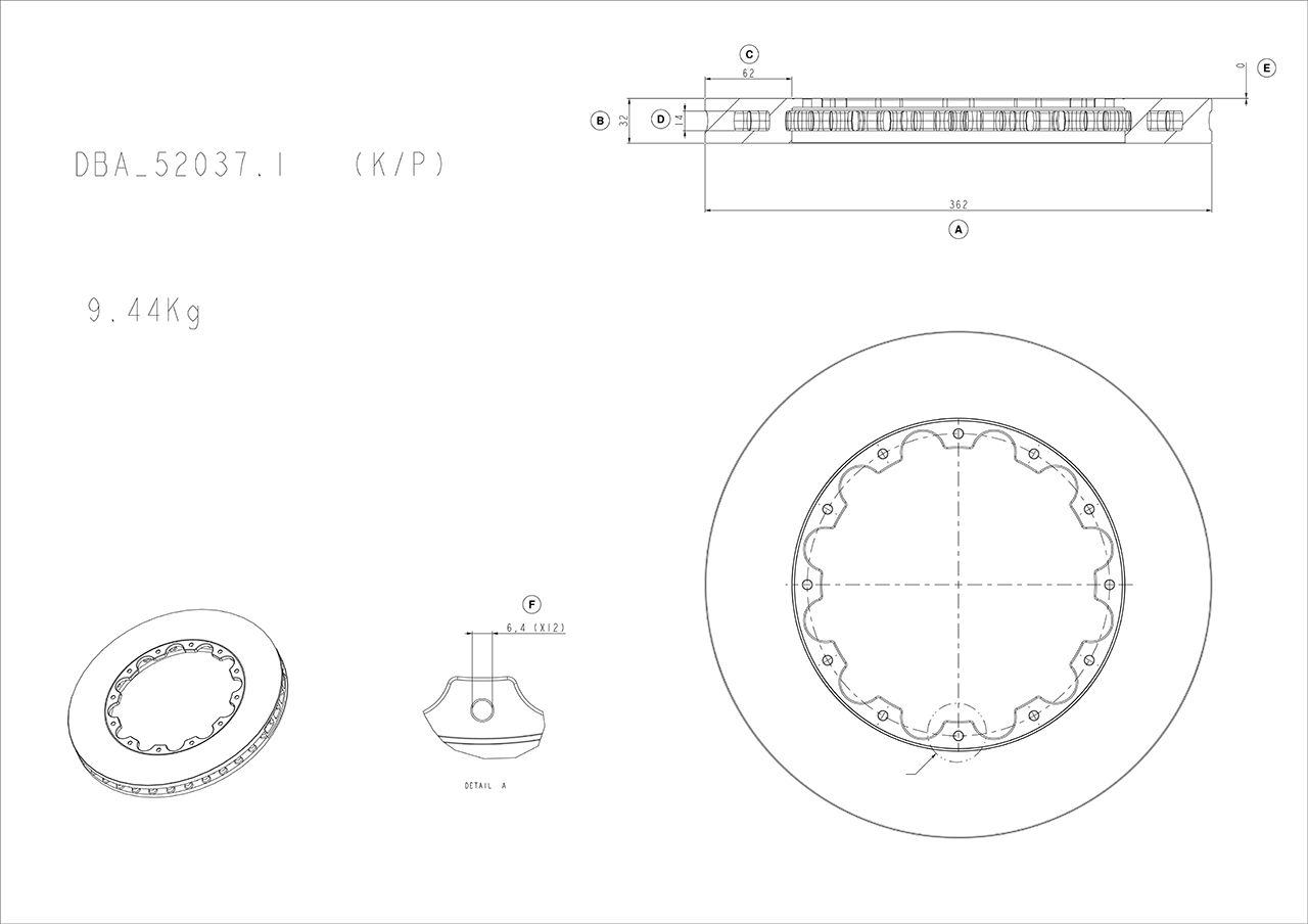 5000 Rotor T3 Slot -  362mm X 32mm KP [ AP Replacement - CP4542-142/143 ] No Nuts Supplied KP - TecDoc 1