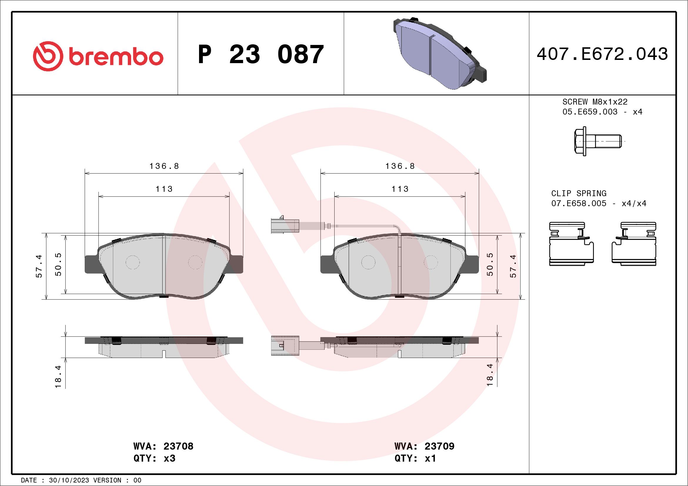 Brake Pad Set, disc brake P 23 087