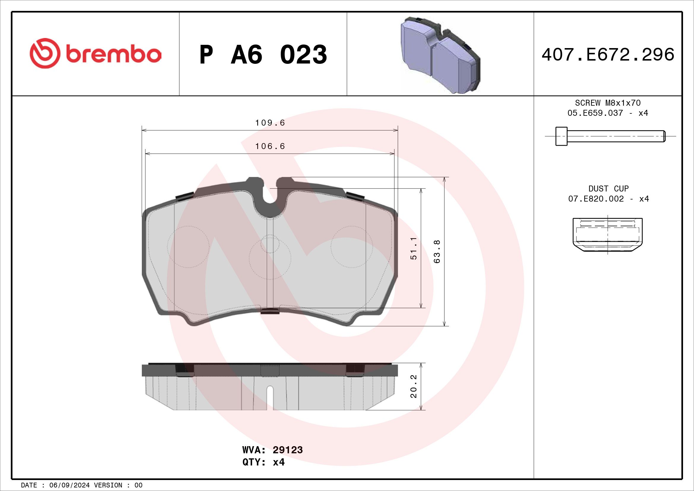 BREMBO DISC PAD -  IVECO DAILY III 99-07 (RR) *without electric park brakes - TecDoc 2