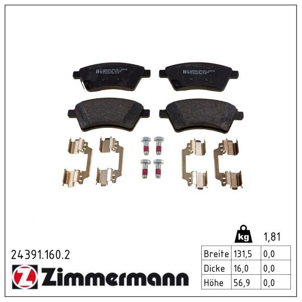 ZIMMERMANN 24391.160.2 - Bremsbelagsatz, Scheibenbremse