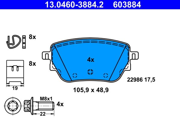 Комплект тормозных колодок, дисковый тормоз 13.0460-3884.2