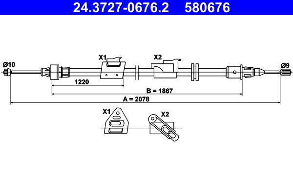 Cable Pull, parking brake 24.3727-0676.2