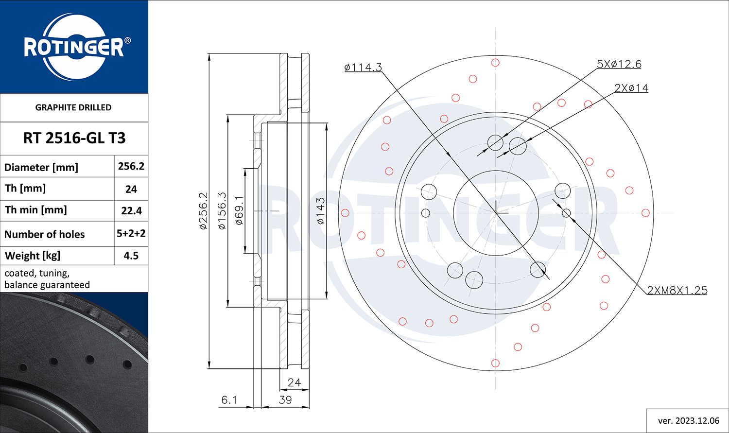 RT 2516-GL T3 ROTINGER GRAPHITE DRILLED féktárcsa