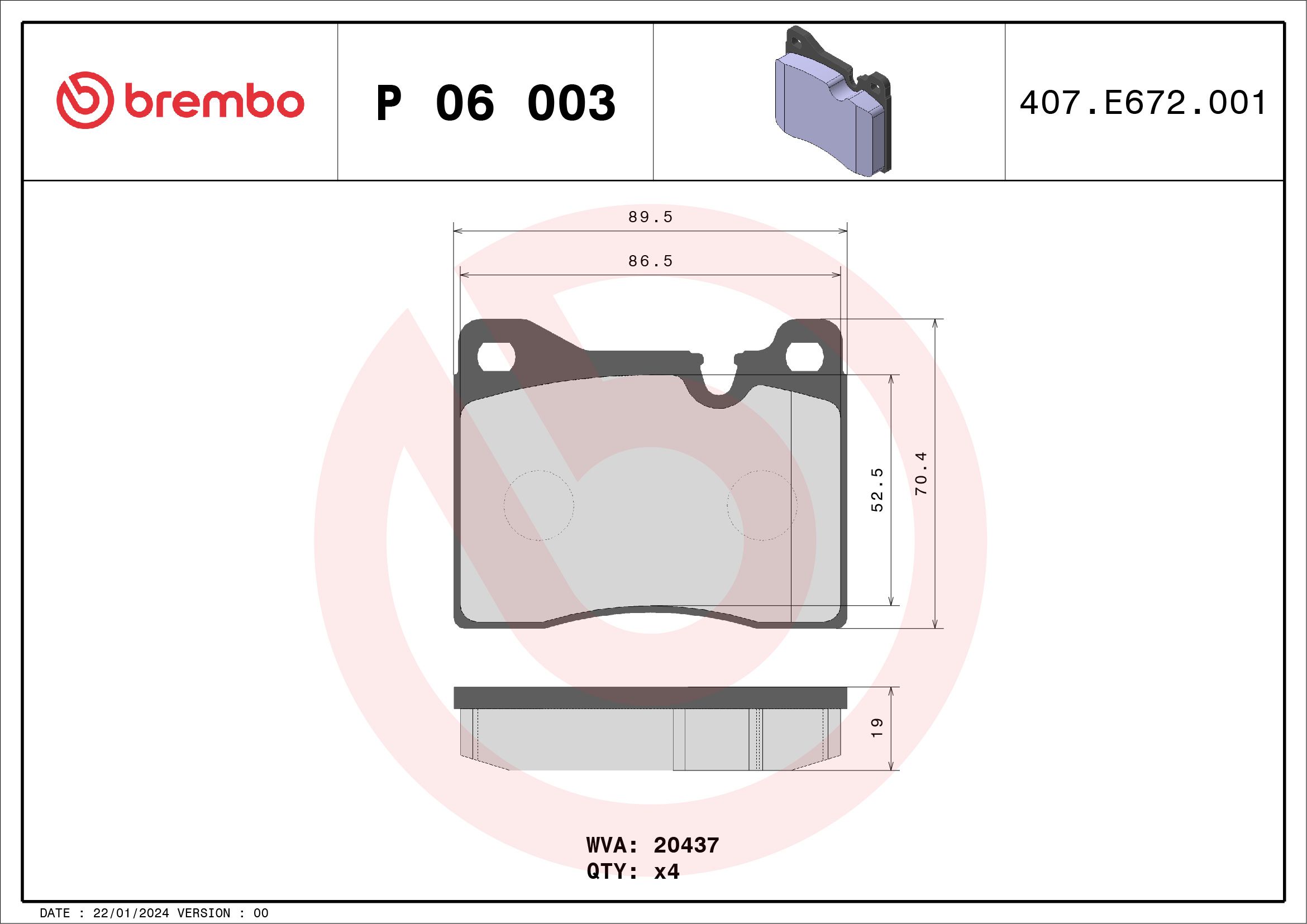 Brake Pad Set, disc brake P 06 003