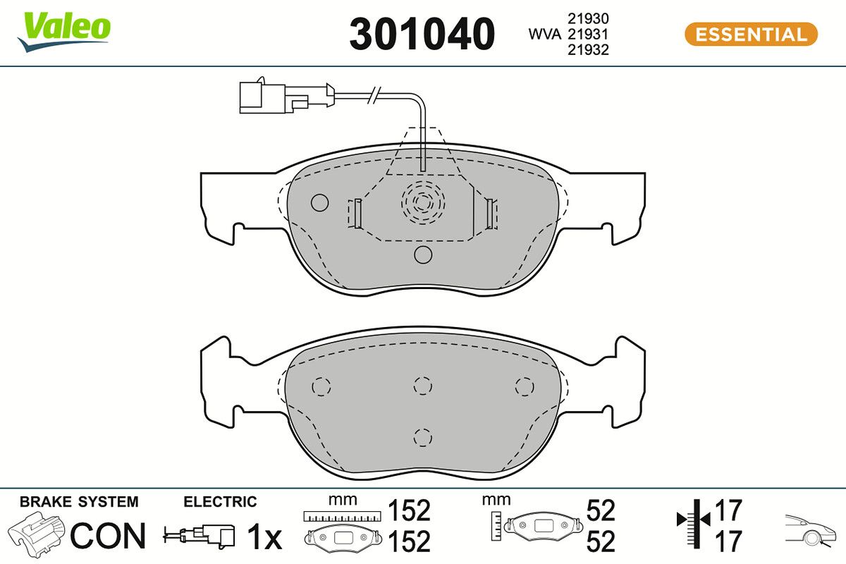 VALEO 301040 - Bremsbelagsatz, Scheibenbremse