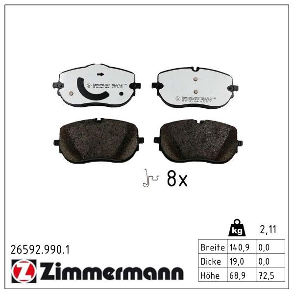 Zimmermann 26592.990.1 Bremsbelagsatz, Scheibenbremse