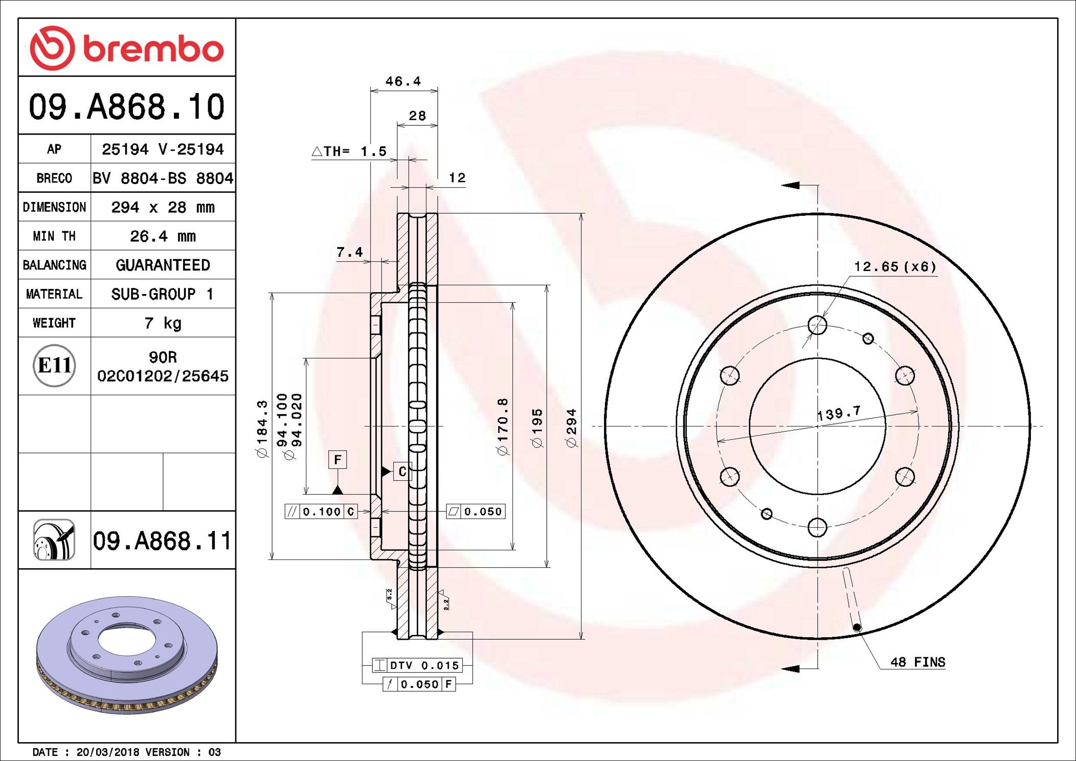 09.A868.10 BREMBO PRIME LINE féktárcsa