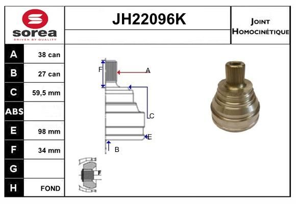 KIT CV JOINT AVEC KR129 - 100-100 A