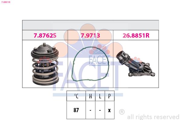 7.8851K FACET Made in Italy - OE Equivalent termosztát, hűtőfolyadék