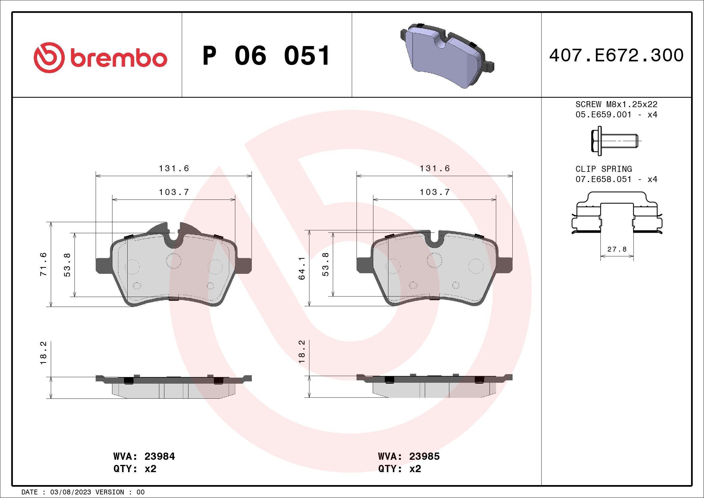 Brake Pad Set, disc brake P 06 051X