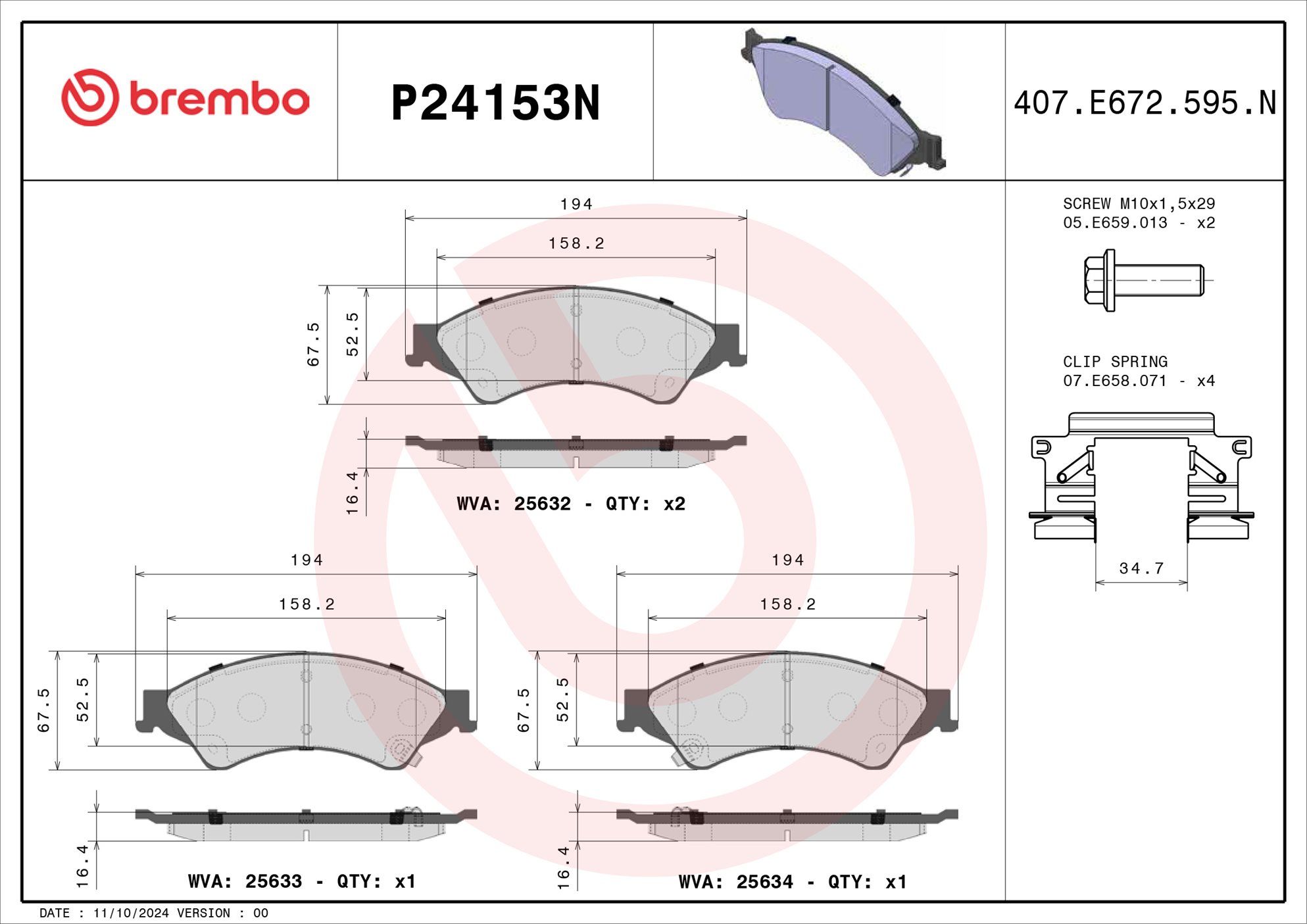 BREMBO DISC PAD -  FORD RANGER 11-15 (FRT) - TecDoc 2