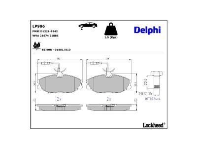 DELPHI LP986 - Bremsbelagsatz, Scheibenbremse