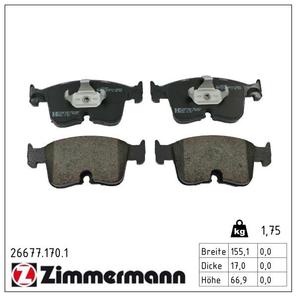 Zimmermann 26677.170.1 Bremsbelagsatz, Scheibenbremse