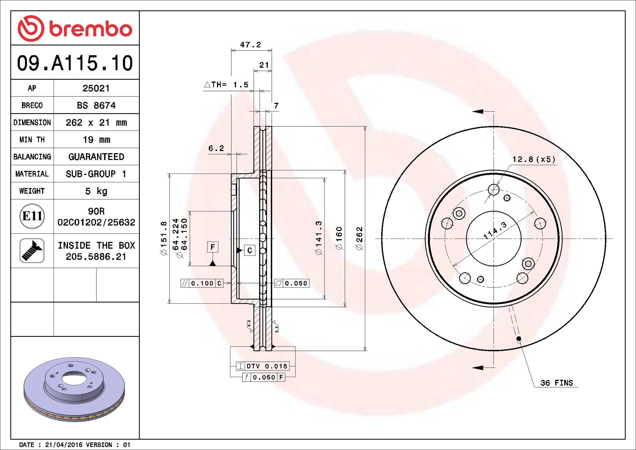 09.A115.10 BREMBO PRIME LINE féktárcsa