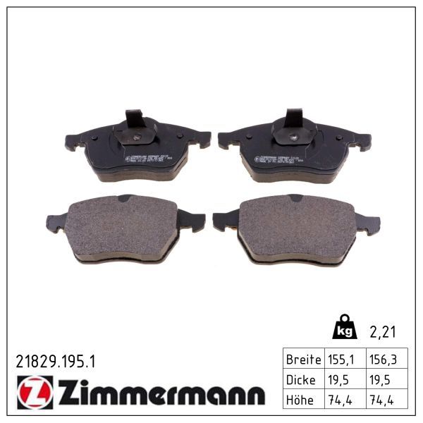 Zimmermann 21829.195.1 Bremsbelagsatz, Scheibenbremse