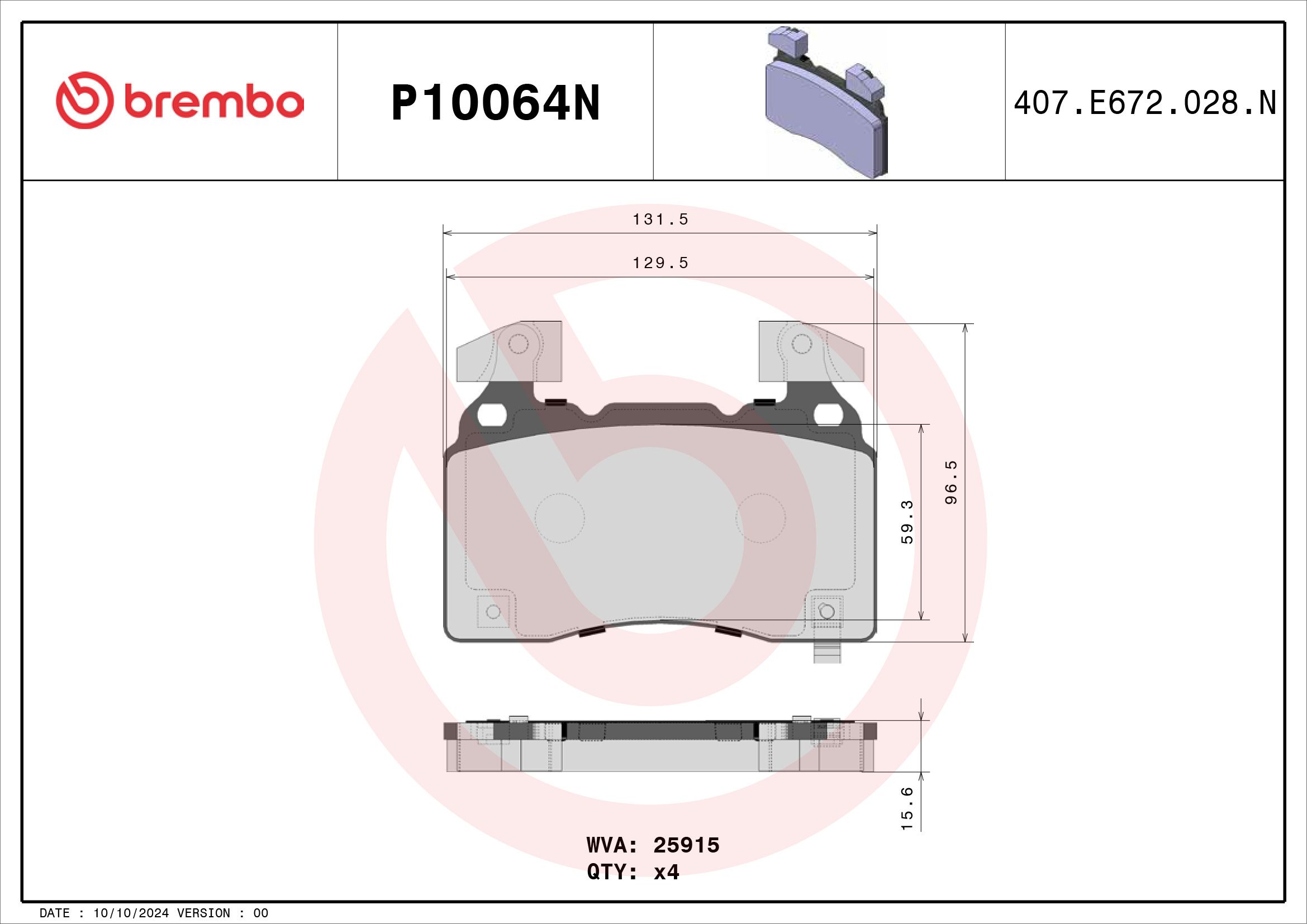 BREMBO DISC PAD -  HOLDEN COMMODORE VE 06-13 (FRT) - TecDoc 2