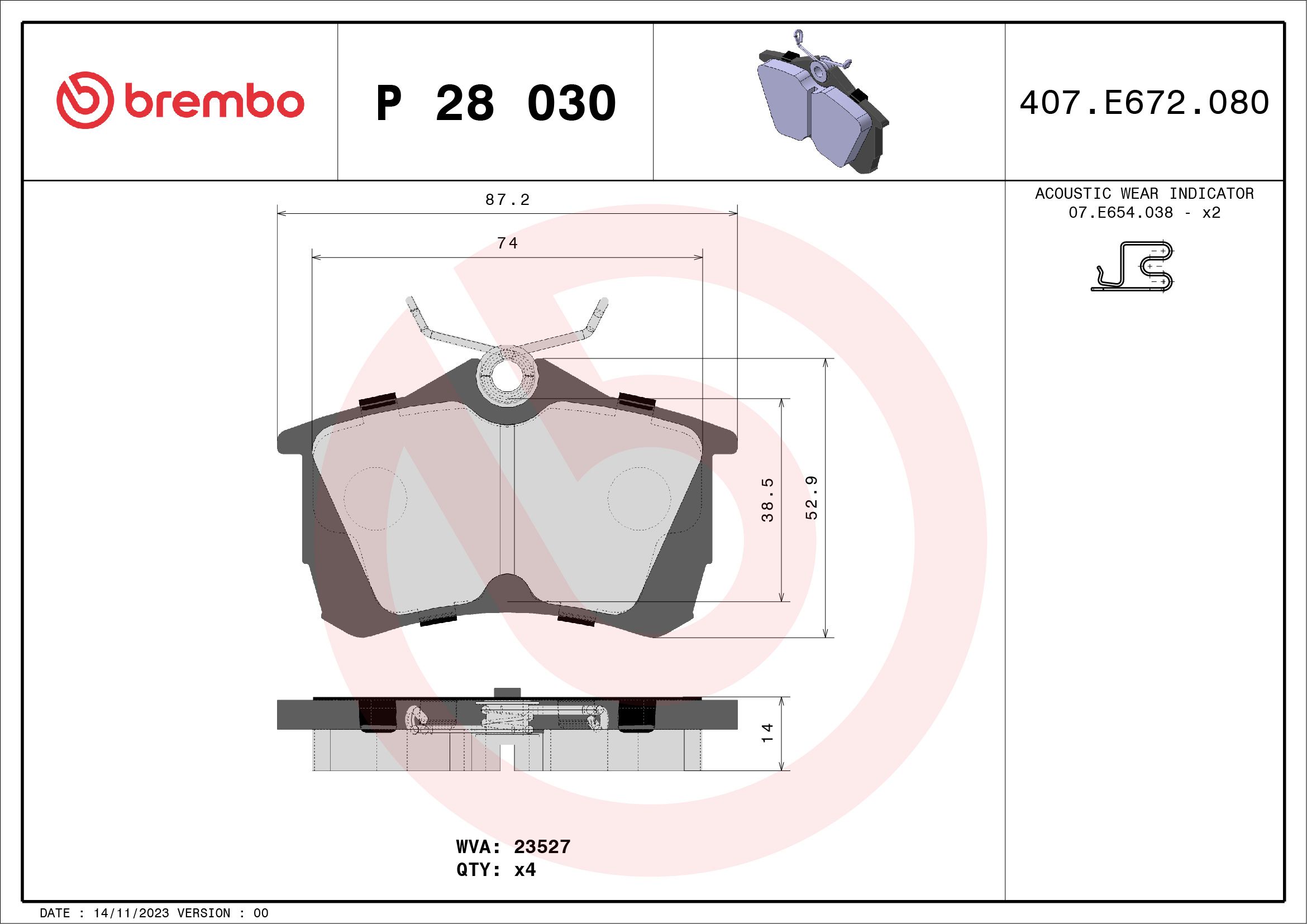 Комплект тормозных колодок, дисковый тормоз P 28 030