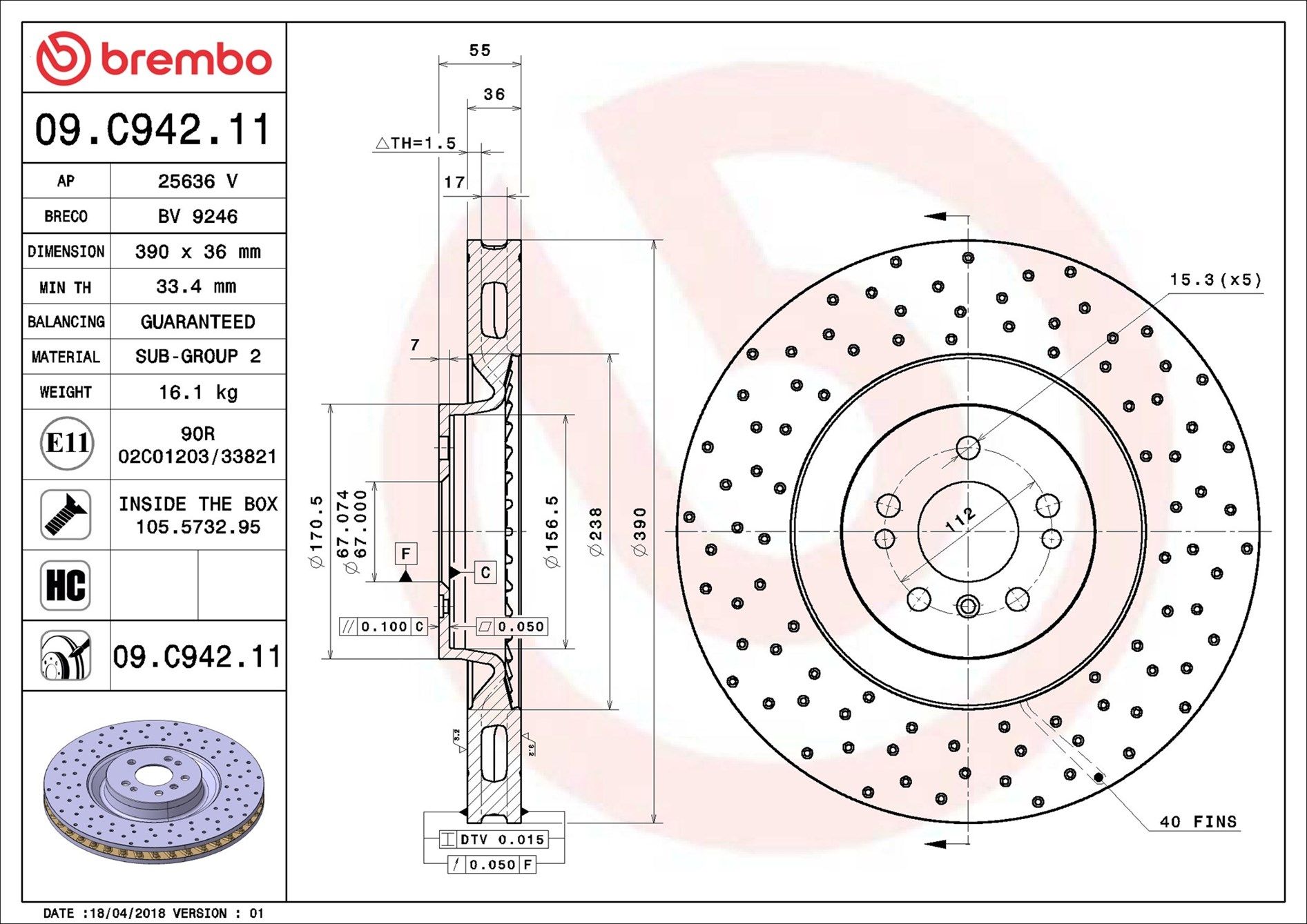 BREMBO DISC ROTOR -  MERCEDES BENZ ML63 AMG W164 06-11 (FRT) - TecDoc 2