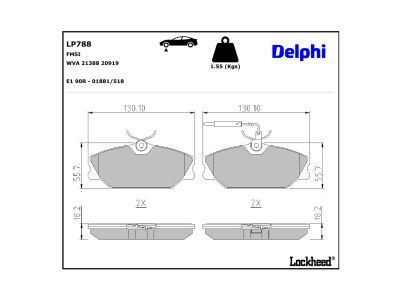 DELPHI LP788 - Bremsbelagsatz, Scheibenbremse