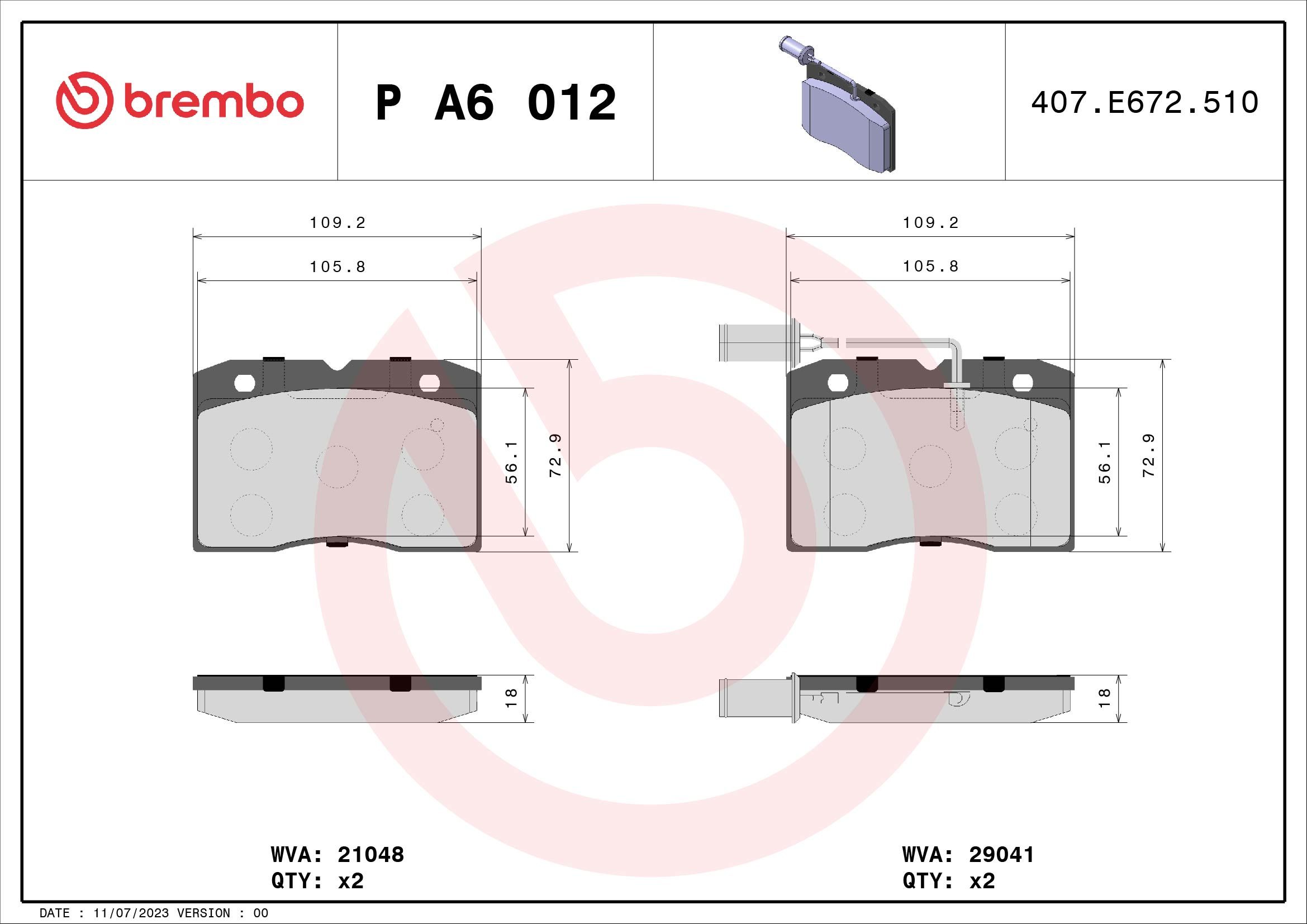 Brake Pad Set, disc brake P A6 012