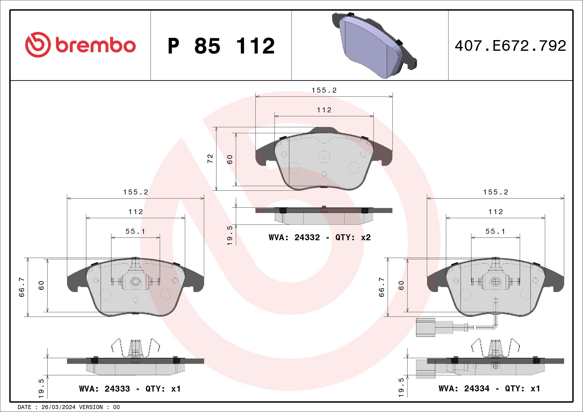 Brake Pad Set, disc brake P 85 112X