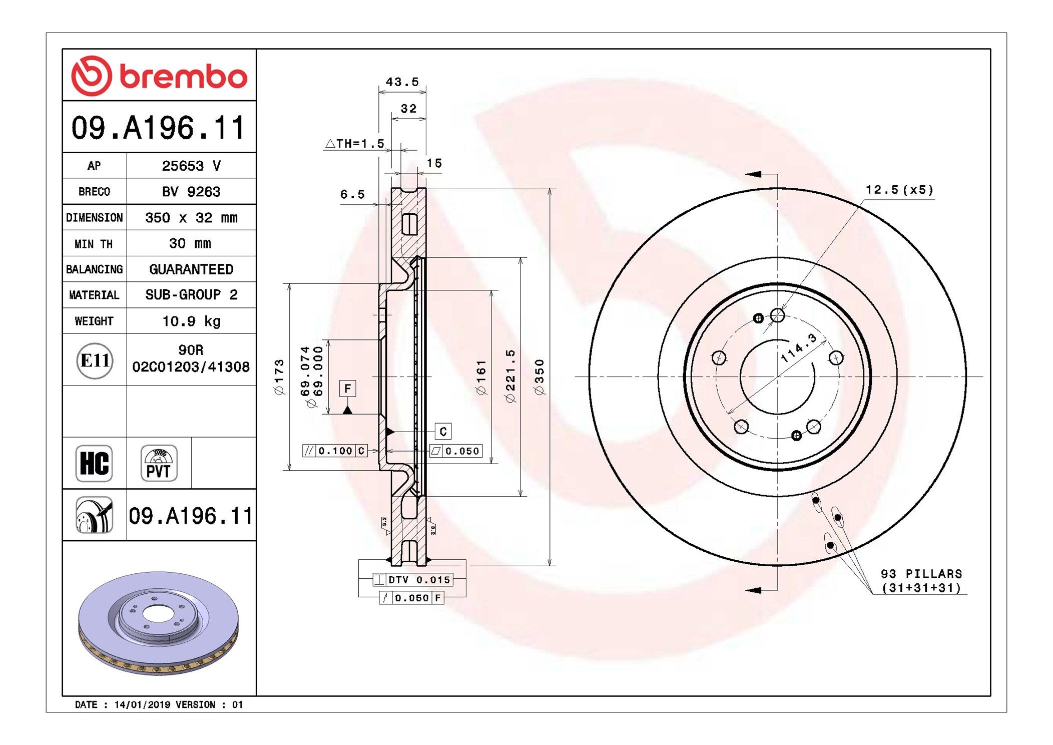 09.A196.11 BREMBO PRIME LINE - UV Coated féktárcsa