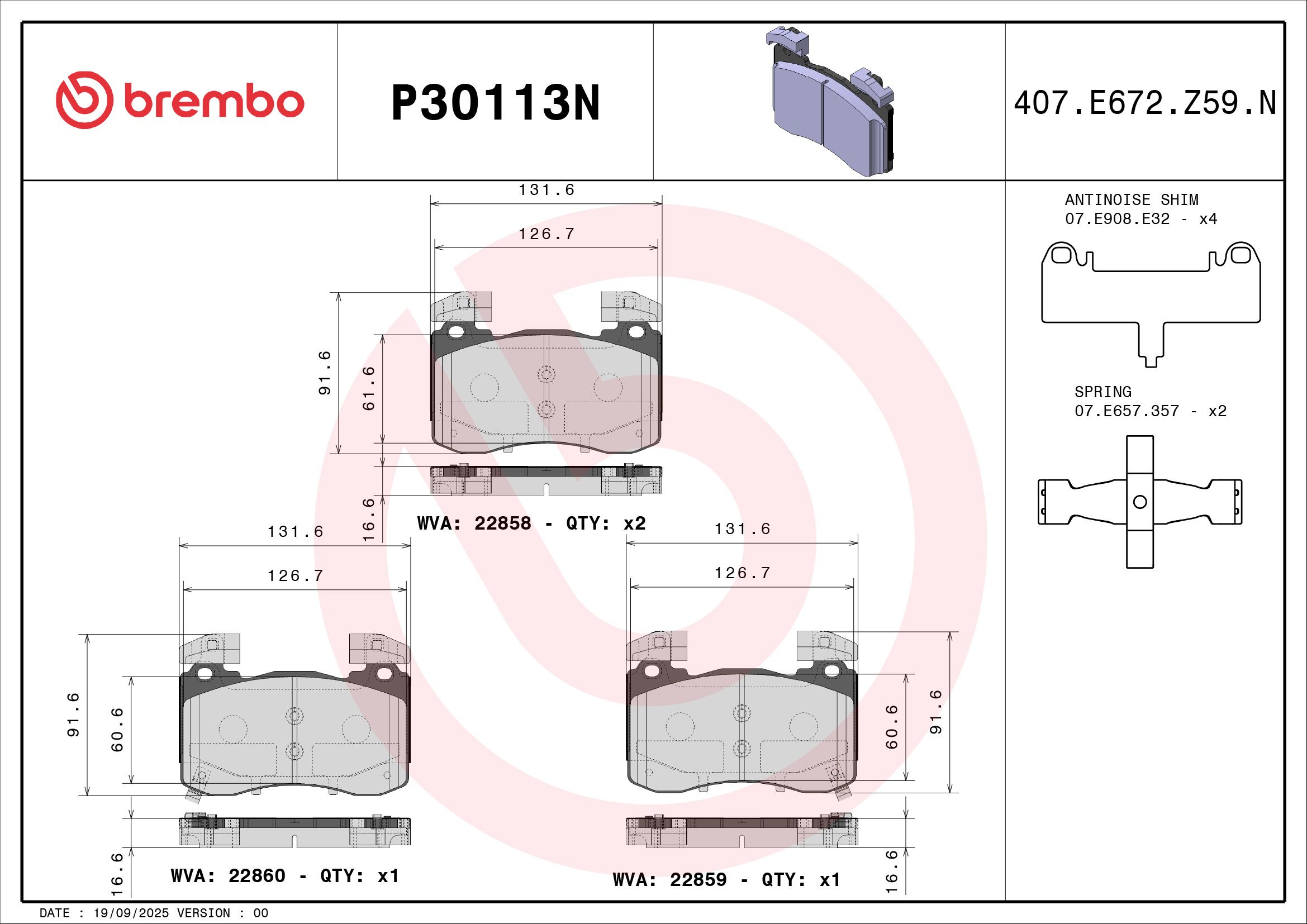BREMBO DISC PAD -  KIA STINGER GT CK 17-On (FRT) - TecDoc 2