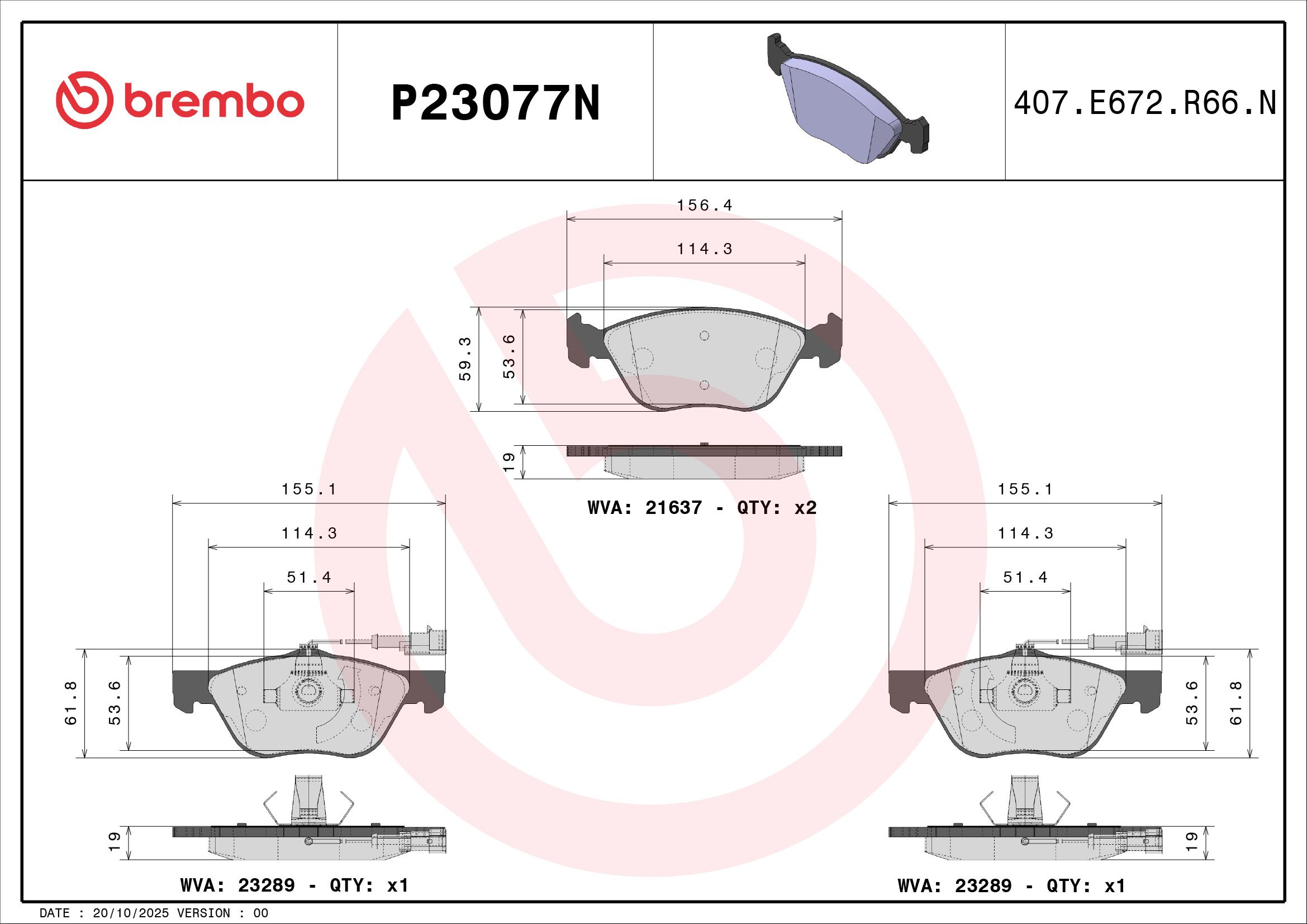 BREMBO DISC PAD -  ALFA ROMEO 147 01-09 (FRT) - TecDoc 2