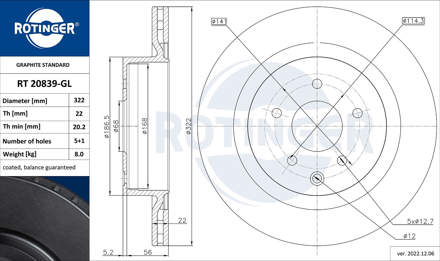RT 20839-GL ROTINGER GRAPHITE LINE féktárcsa
