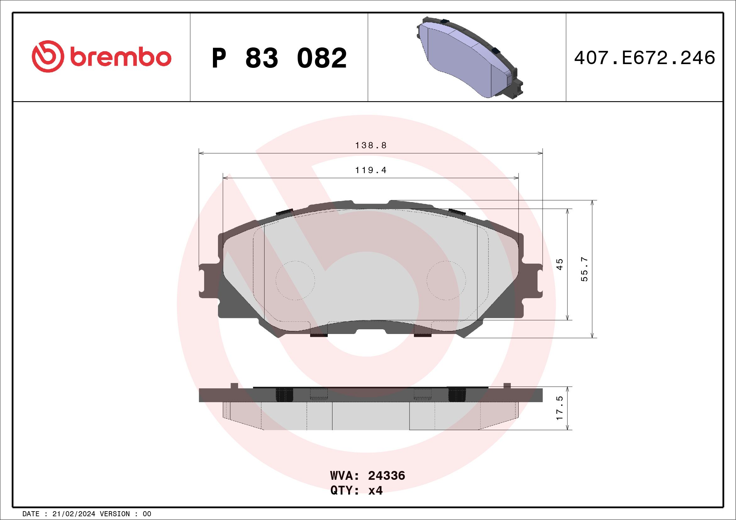 Brake Pad Set, disc brake P 83 082