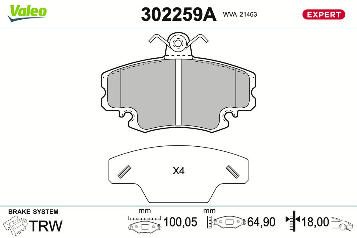 302259A VALEO EXPERT fékbetétkészlet, tárcsafék