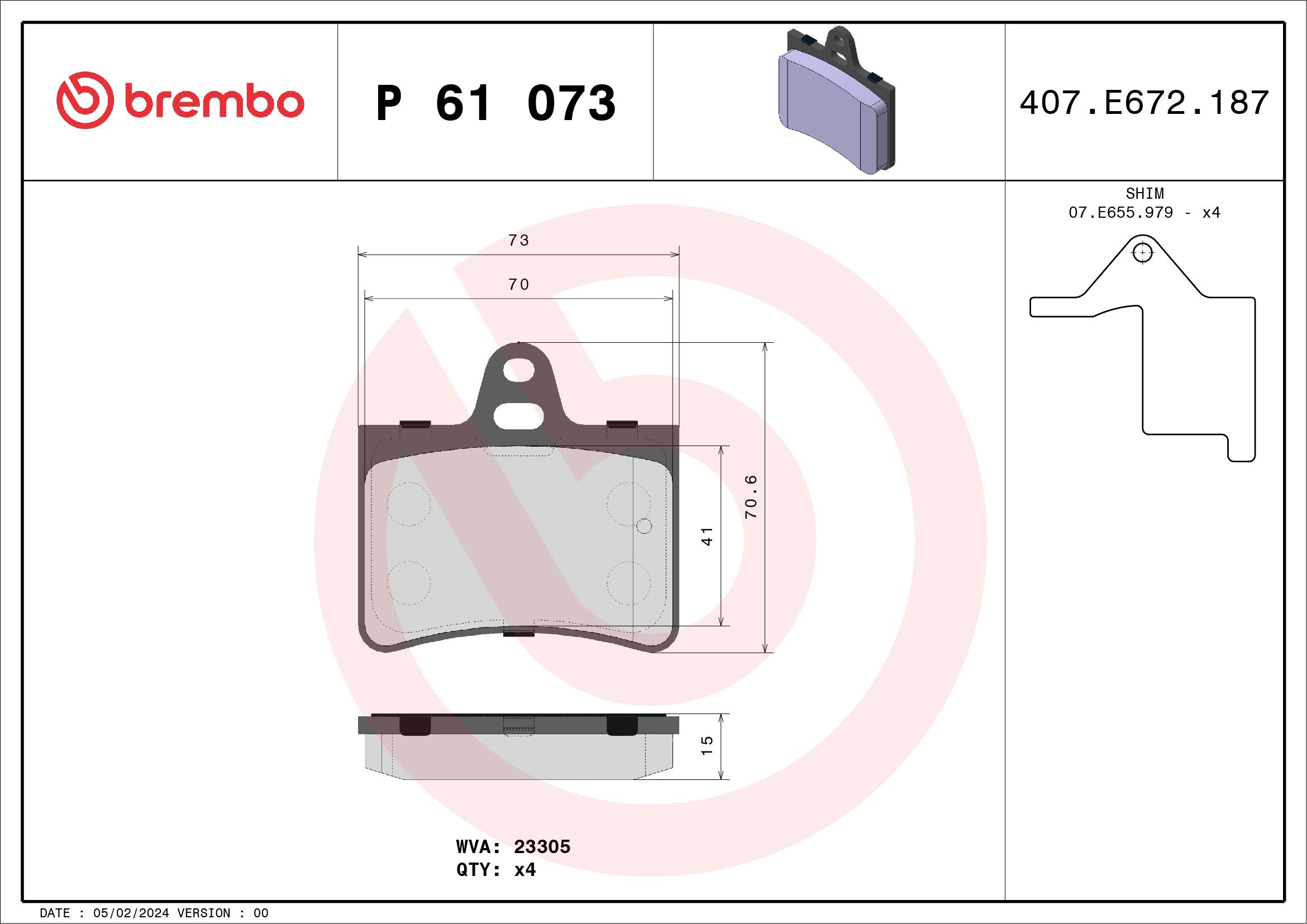 Brake Pad Set, disc brake P 61 073