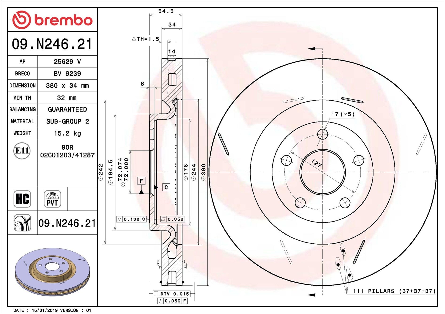 Brembo disc rotor - jeep front 380mm - TecDoc 1