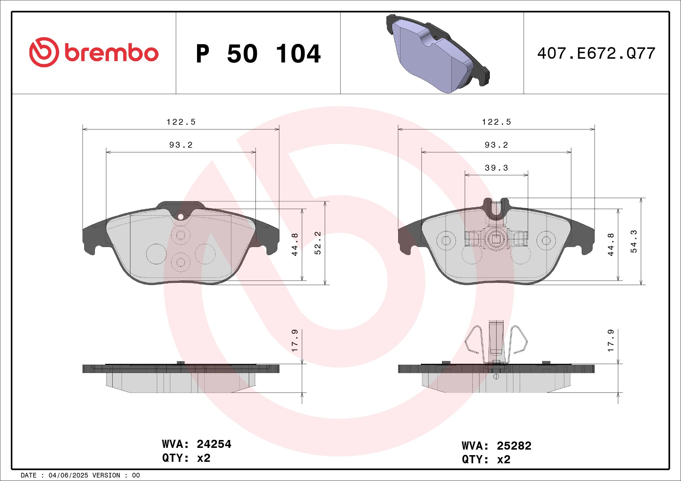 BREMBO P 50 104 - Bremsbelagsatz, Scheibenbremse PRIME LINE