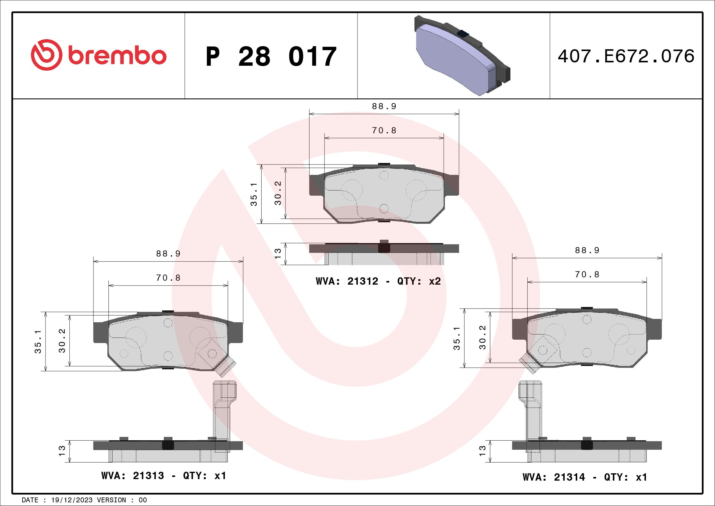 Brake Pad Set, disc brake P 28 017