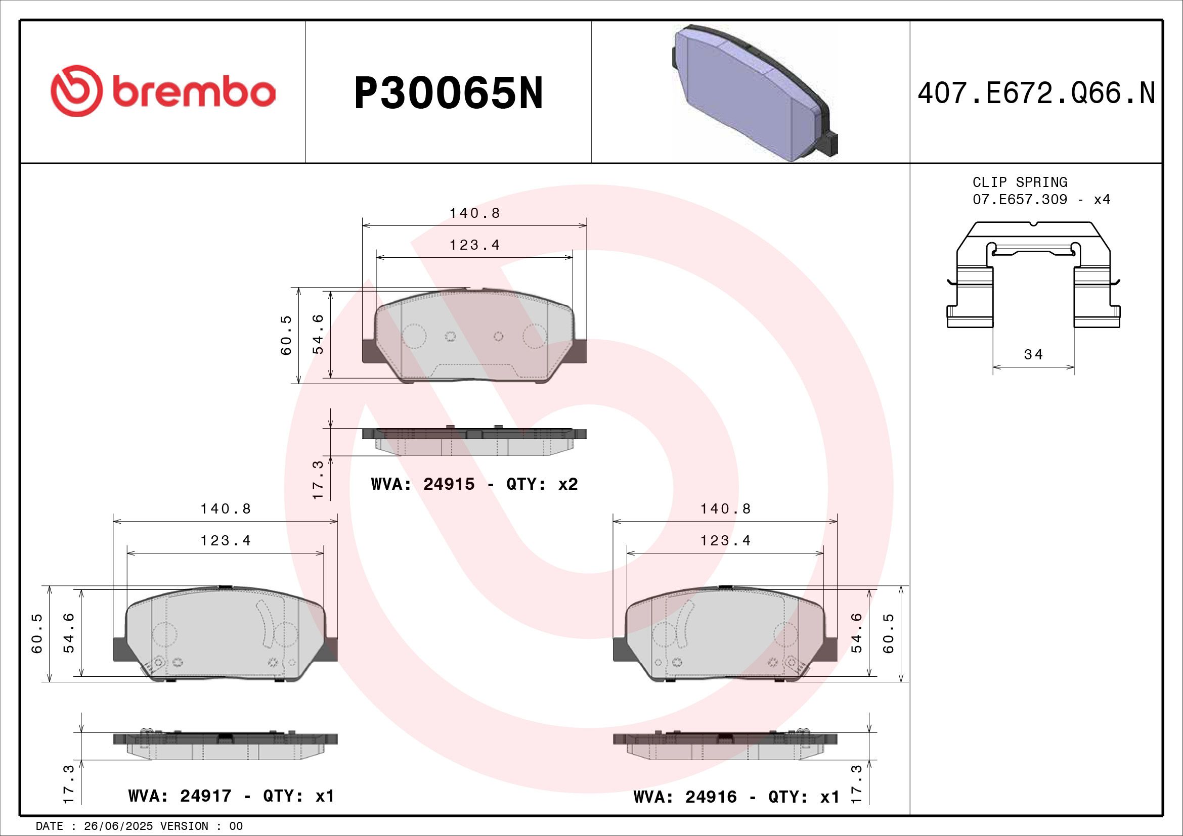 BREMBO DISC PAD -  KIA OPTIMA 2.4 11- (FRT) - TecDoc 2