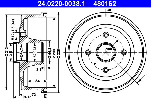 ATE 24.0220-0038.1 Brake Drum