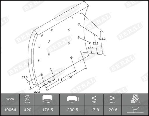 Brake Lining Kit, drum brake KBL19063.1-1616