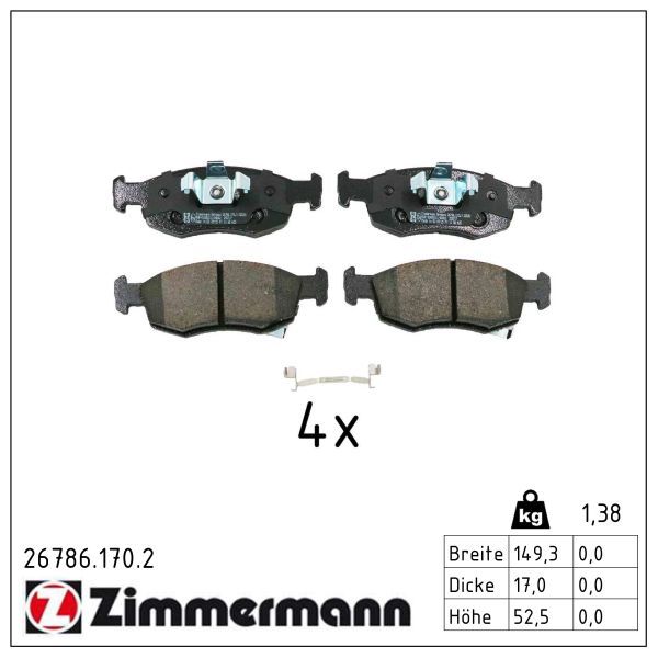Zimmermann 26786.170.2 Bremsbelagsatz, Scheibenbremse