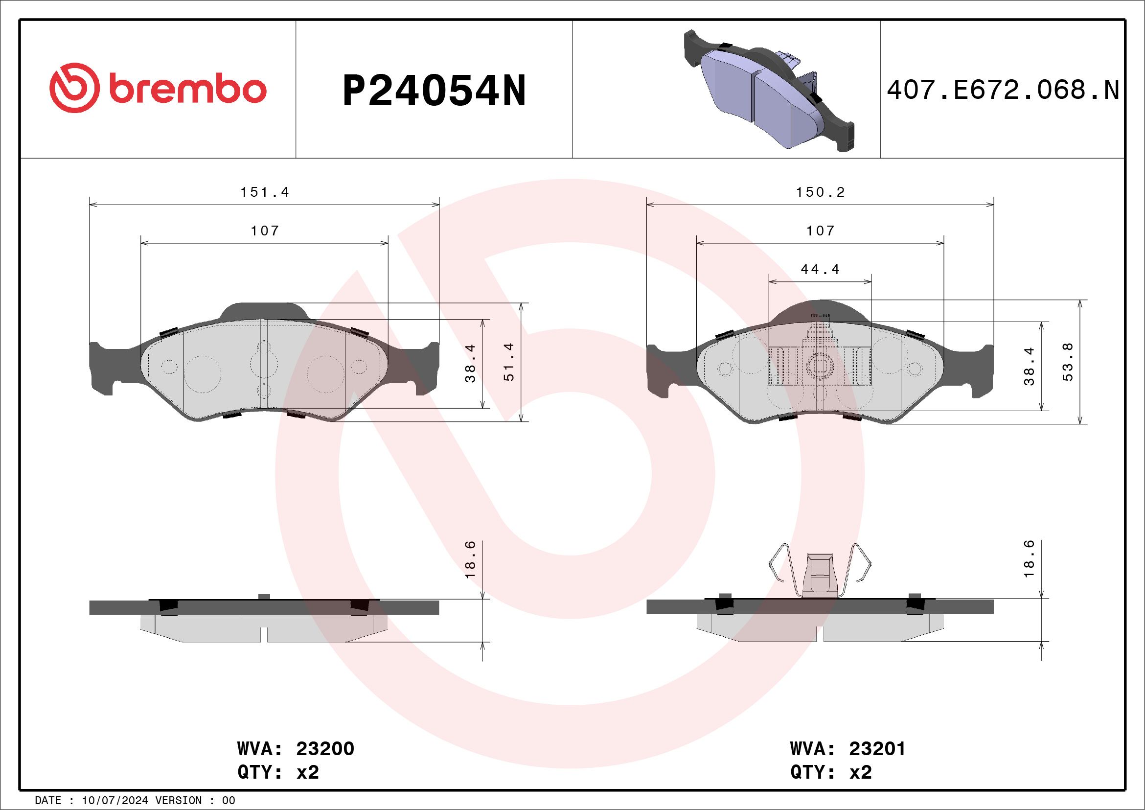 BREMBO DISC PAD -  FORD KA TA, TB 99-03 (FRT) * from 02/00 - TecDoc 1