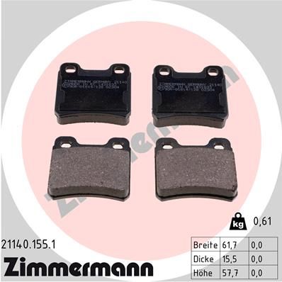 ZIMMERMANN 21140.155.1 - Bremsbelagsatz, Scheibenbremse