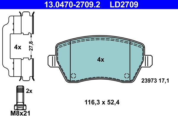 Комплект тормозных колодок, дисковый тормоз 13.0470-2709.2