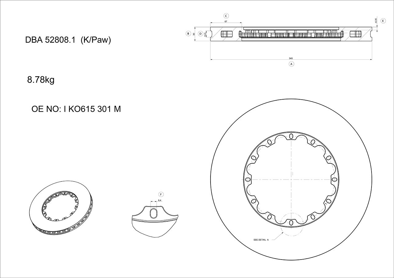 5000 Rotor T3 Slot - 345mm x 30mm KP [ VW Golf R32 04-> F ] NAS Nuts Included - TecDoc 1