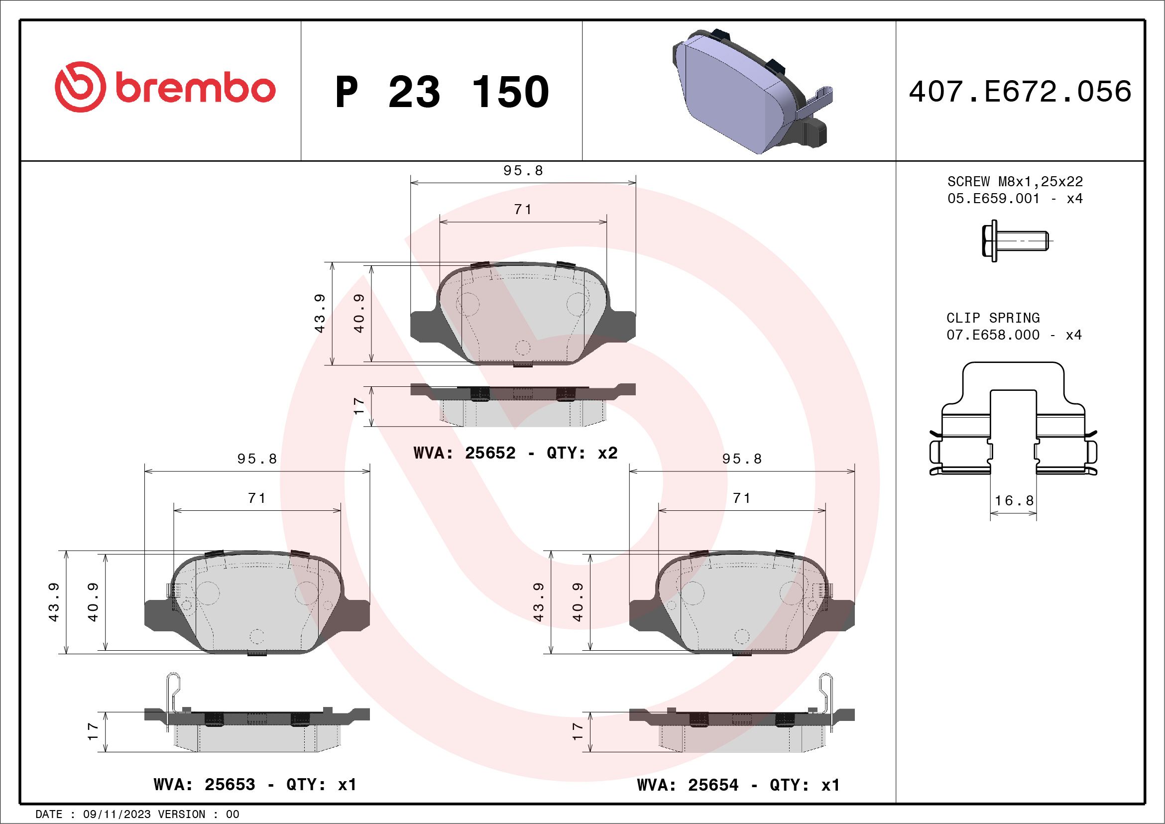 Brake Pad Set, disc brake P 23 150