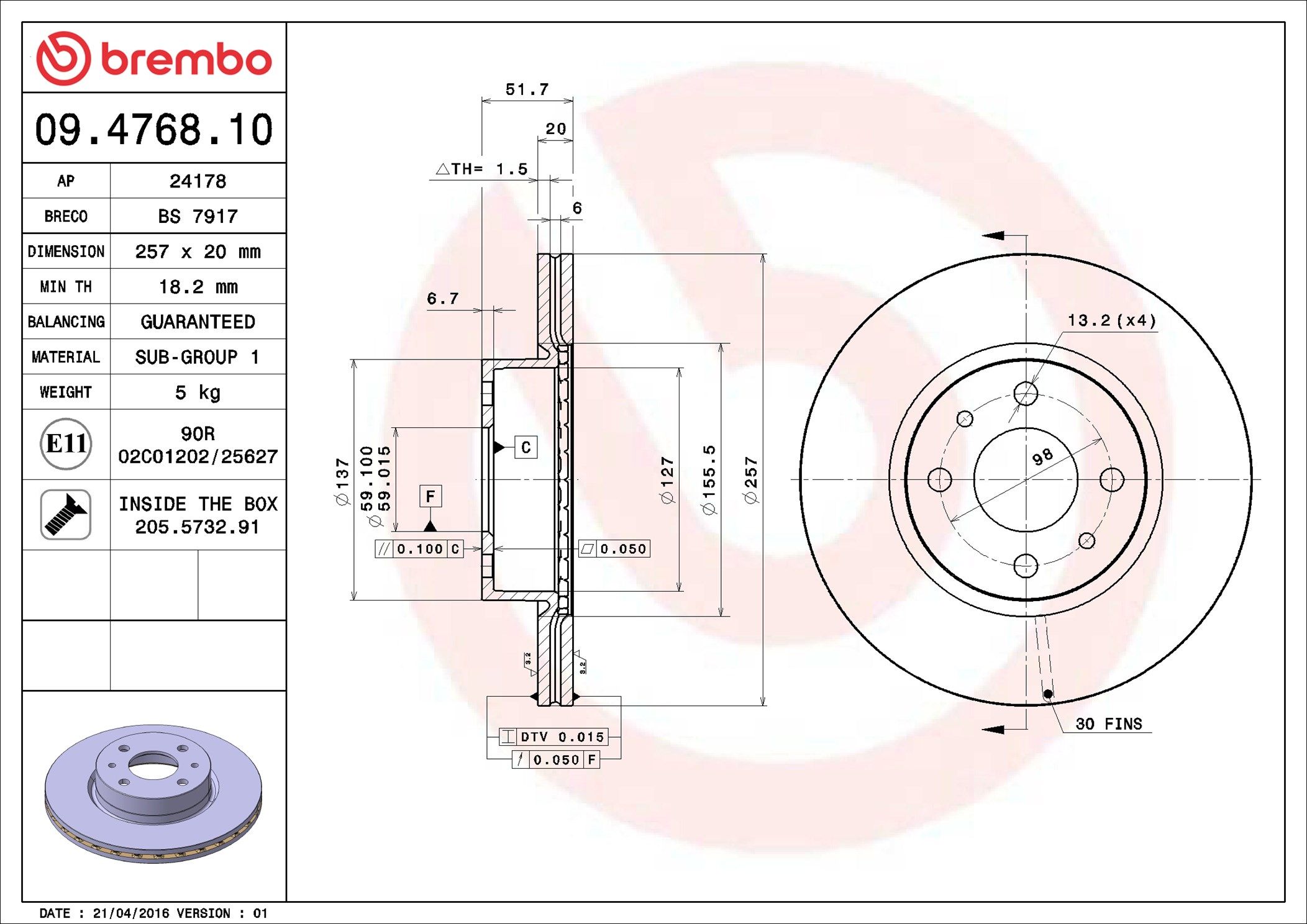 09.4768.10 BREMBO PRIME LINE féktárcsa