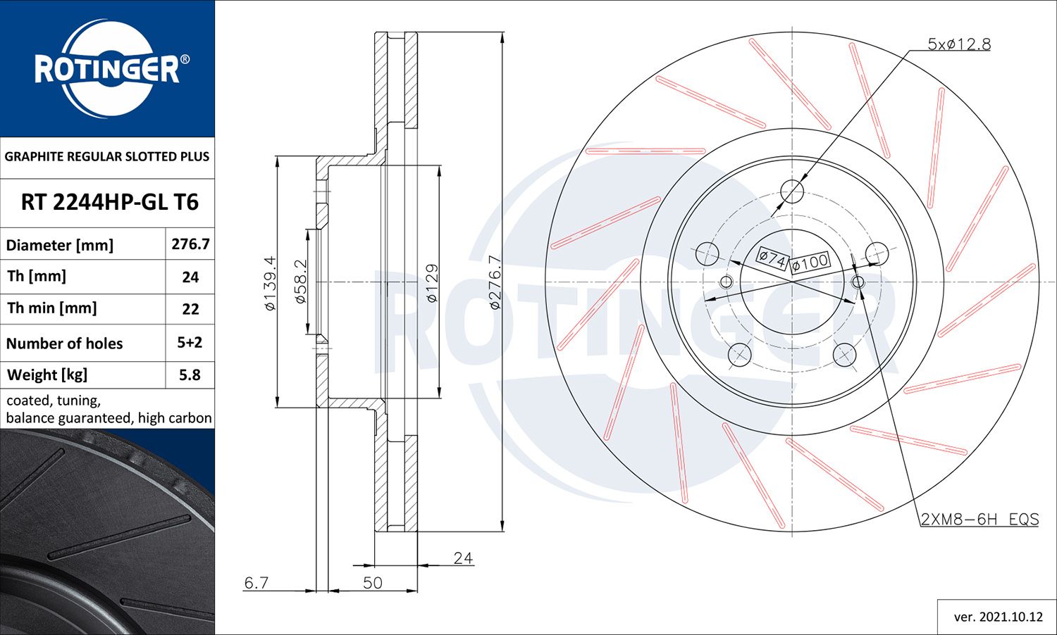 RT 2244HP-GL T6 ROTINGER GRAPHITE REGULAR SLOTTED PLUS féktárcsa